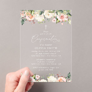 Roze Bloemen, Witte Bloemen, Bloemige Bevestiging Acryl Uitnodigingen