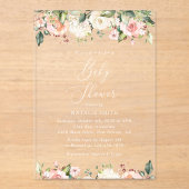 Roze bloemen, witte bloemen, Boho, Baby shower Acryl Uitnodigingen (Voorkant)