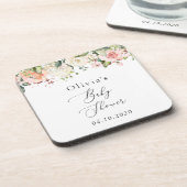 Roze bloemen, witte bloemen, Boho, Baby shower Bier Onderzetter (Linkerzijde)