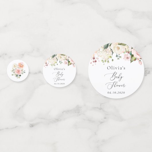 Roze bloemen, witte bloemen, Boho, Baby shower Confetti (Voorkanten)