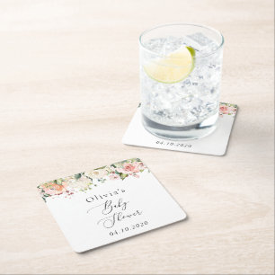 Roze bloemen, witte bloemen, Boho, Baby shower Kartonnen Onderzetters