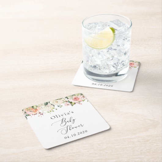 Roze bloemen, witte bloemen, Boho, Baby shower Kartonnen Onderzetters (Insitu)