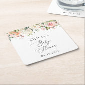 Roze bloemen, witte bloemen, Boho, Baby shower Kartonnen Onderzetters (Schuin)