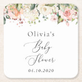Roze bloemen, witte bloemen, Boho, Baby shower Kartonnen Onderzetters (Voorkant)