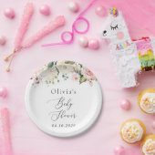 Roze bloemen, witte bloemen, Boho, Baby shower Papieren Bordje (Feest)