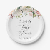 Roze bloemen, witte bloemen, Boho, Baby shower Papieren Bordje (Voorkant)