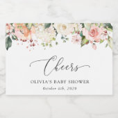 Roze bloemen, witte bloemen, Boho, Baby shower Sparkling Wijnetiket (Enkel label)