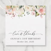 Roze bloemen, witte bloemen, Boho, Birthday Bedankjes Labels (Voorkant)