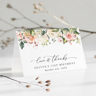 Roze bloemen, witte bloemen, Boho, Birthday Bedankkaart