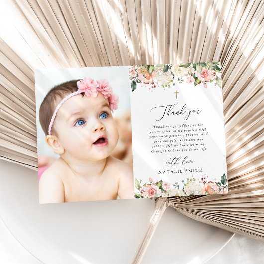 Roze Bloemen, Witte Bloemen, Boho, Bloemendoop Bedankkaart