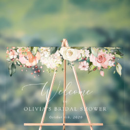 Roze bloemen, Witte bloemen, Boho, Bridal Welkom Acryl Bord