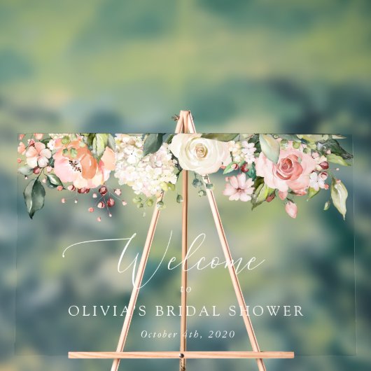 Roze bloemen, Witte bloemen, Boho, Bridal Welkom Acryl Bord (Neutraal)