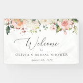 Roze bloemen, Witte bloemen, Boho, Bridal Welkom Spandoek (Horizontaal)