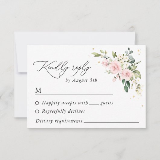 Roze bloemen, witte bloemen, boho, bruiloft RSVP (Voorkant)