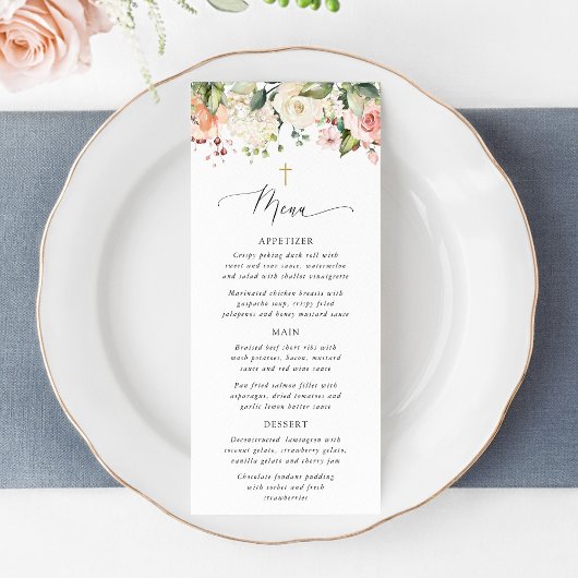 Roze Bloemen, Witte Bloemen, Boho, Doop Menu