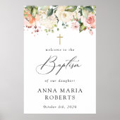 Roze Bloemen, Witte Bloemen, Boho, Doop Welkom Poster (Voorkant)