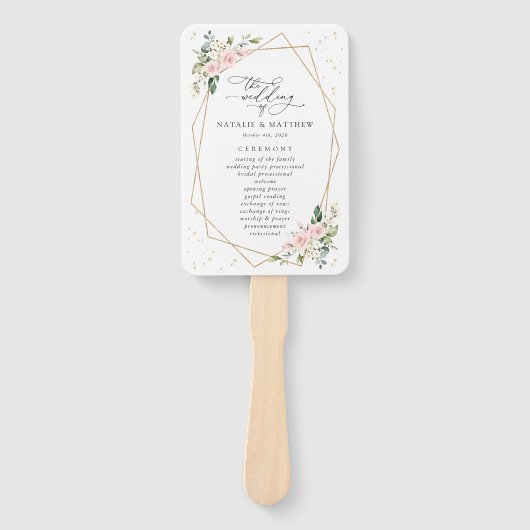 Roze Bloemen, Witte Bloemen, Boho, Huwelijksprogra Handwaaier (Voorkant)
