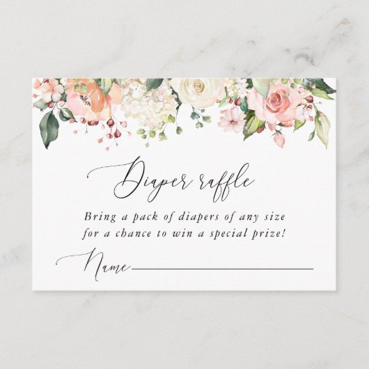 Roze bloemen, witte bloemen, Boho, luieraffle Informatiekaartje (Voorkant)