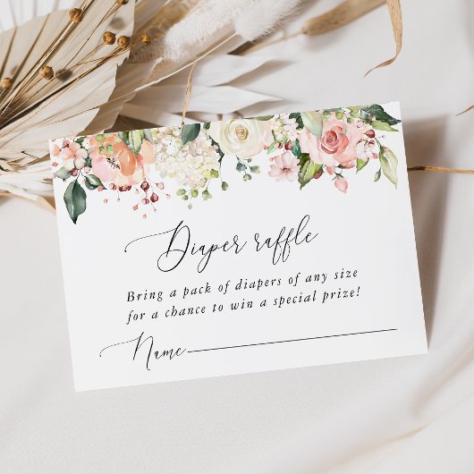 Roze bloemen, witte bloemen, Boho, luieraffle Informatiekaartje