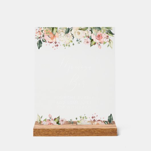 Roze bloemen, witte bloemen, Boho, Momosa Bar Acryl Bord (Voorkant)