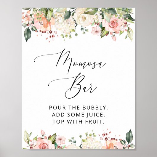 Roze bloemen, witte bloemen, Boho, Momosa Bar Poster (Voorkant)