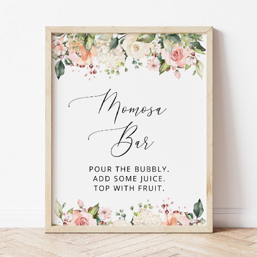 Roze bloemen, witte bloemen, Boho, Momosa Bar Poster