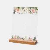 Roze bloemen, witte bloemen, Boho, tabelnummers Acryl Bord (Hoek)