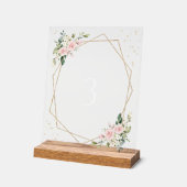 Roze bloemen, witte bloemen, Boho, tabelnummers Acryl Bord (Hoek)