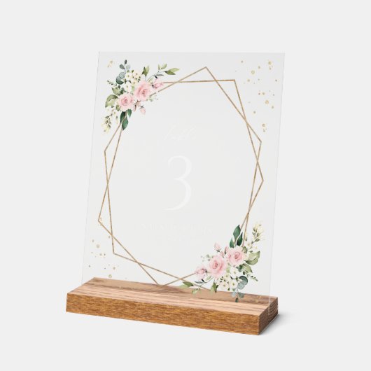 Roze bloemen, witte bloemen, Boho, tabelnummers Acryl Bord (Hoek)