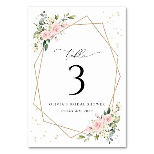 Roze bloemen, witte bloemen, Boho, tabelnummers Kaart (Voorkant)