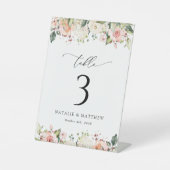 Roze bloemen, witte bloemen, Boho, tabelnummers Reclamebord Met Voetstuk (Voorkant)
