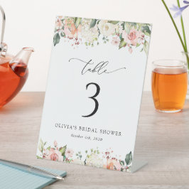 Roze Bloemen, Witte Bloemen, Boho, Tafel Nummers Reclamebord Met Voetstuk