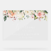 Roze Bloemen, Witte Bloemen, Boho, Trouw Welkom Acryl Bord (Voorkant)
