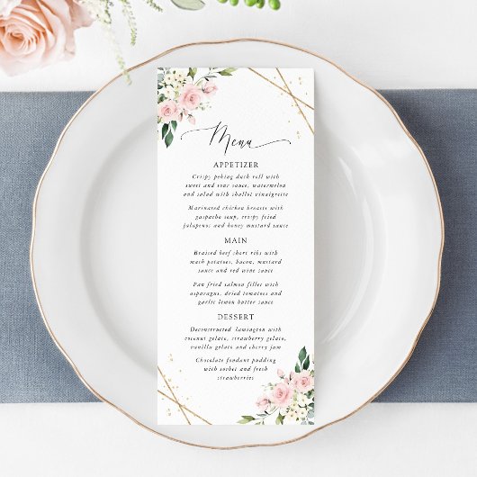 Roze Bloemen, Witte Bloemen, Boho, Trouwmenu Menu