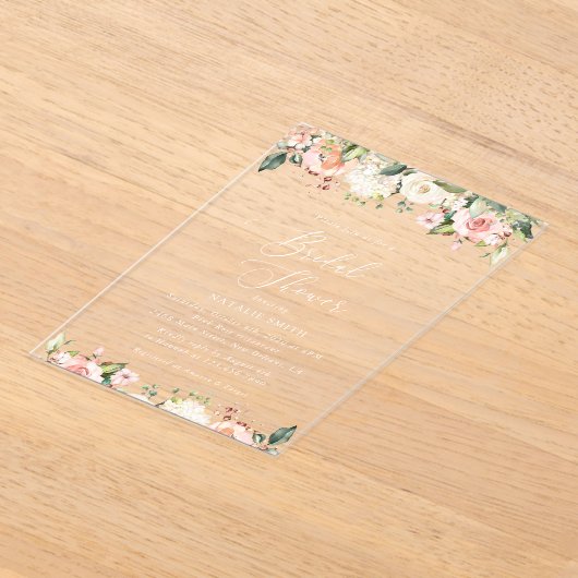 Roze bloemen, witte bloemen, Boho, Vrijgezellenfee Acryl Uitnodigingen (Laagn)