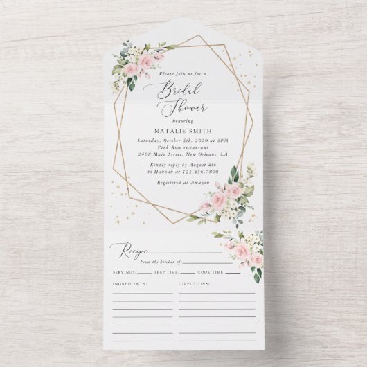 Roze bloemen, witte bloemen, Boho, Vrijgezellenfee All In One Uitnodiging (Binnen)