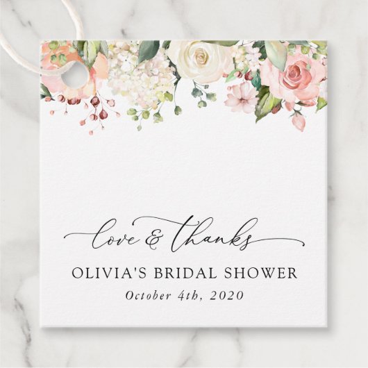 Roze bloemen, witte bloemen, Boho, Vrijgezellenfee Bedankjes Labels (Voorkant)