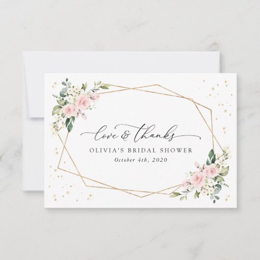 Roze bloemen, witte bloemen, Boho, Vrijgezellenfee Bedankkaart (Voorkant)