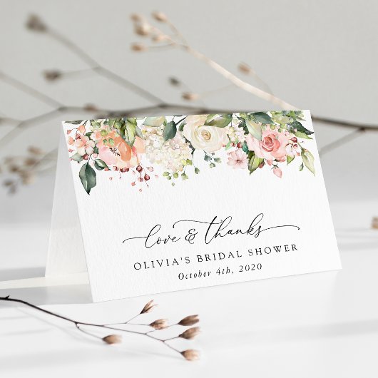 Roze bloemen, witte bloemen, Boho, Vrijgezellenfee Bedankkaart