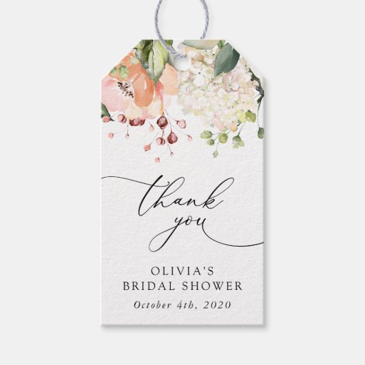 Roze bloemen, witte bloemen, Boho, Vrijgezellenfee Cadeaulabel (Voorkant)