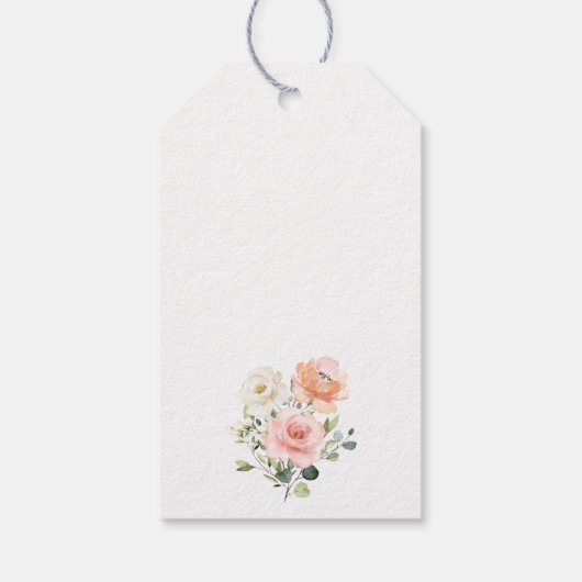 Roze bloemen, witte bloemen, Boho, Vrijgezellenfee Cadeaulabel (Achterkant)