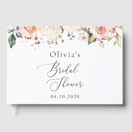 Roze bloemen, witte bloemen, Boho, Vrijgezellenfee Gastenboek (Voorkant)