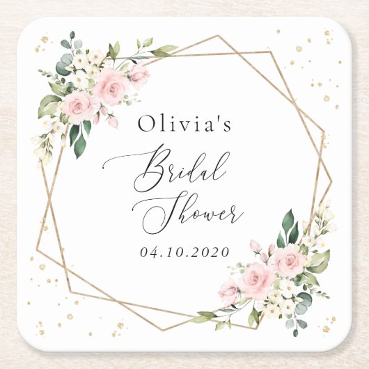 Roze bloemen, witte bloemen, Boho, Vrijgezellenfee Kartonnen Onderzetters (Voorkant)