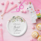 Roze bloemen, witte bloemen, Boho, Vrijgezellenfee Papieren Bordje (Feest)