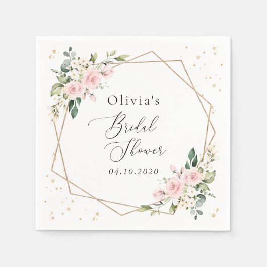 Roze bloemen, witte bloemen, Boho, Vrijgezellenfee Servet (Voorkant)