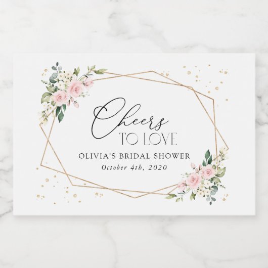 Roze bloemen, witte bloemen, Boho, Vrijgezellenfee Sparkling Wijnetiket (Enkel label)