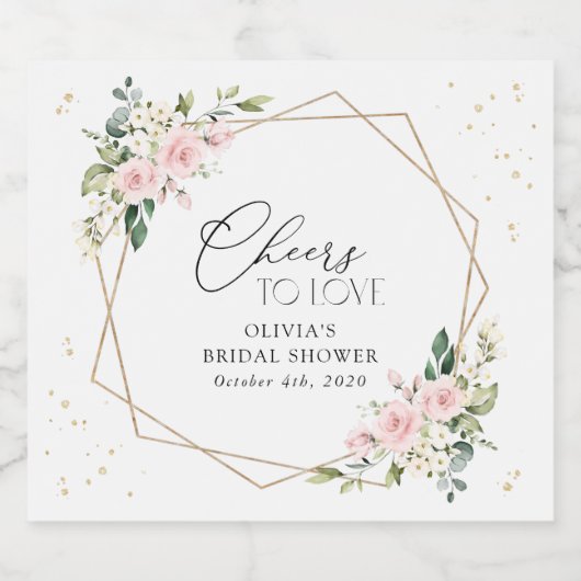 Roze bloemen, witte bloemen, Boho, Vrijgezellenfee Sparkling Wijnetiket (Enkel label)