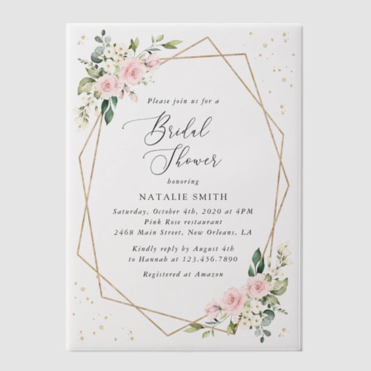 Roze bloemen, witte bloemen, Boho, Vrijgezellenfee Vellum Uitnodigingen (Voorkant)