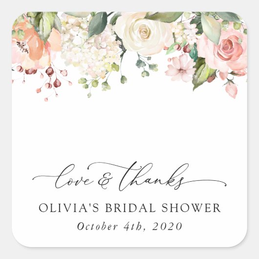 Roze bloemen, witte bloemen, Boho, Vrijgezellenfee Vierkante Sticker (Voorkant)