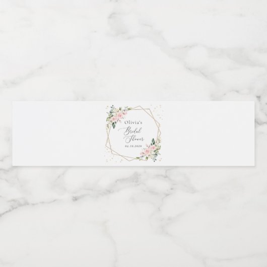 Roze bloemen, witte bloemen, Boho, Vrijgezellenfee Waterfles Etiket (Enkel label)